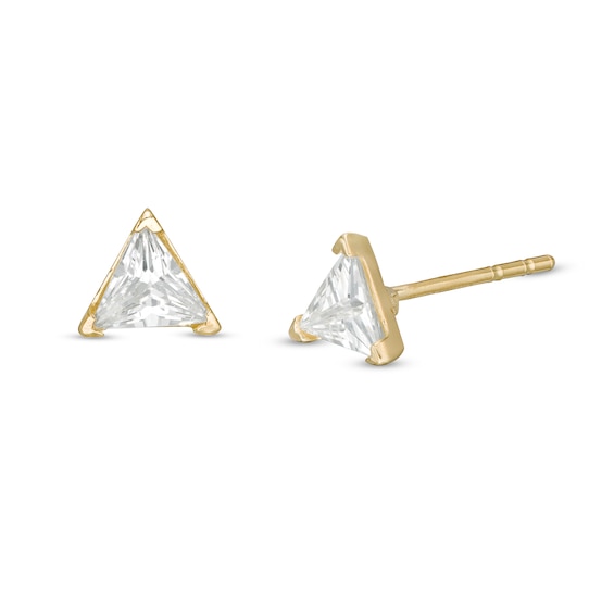 4mm Trillion-Cut Cubic Zirconia Solitaire Stud Earrings in 10K Gold