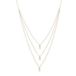 Made in Italy Cubic Zirconia Drop Triple Strand Necklace in 10K Solid Rolo Gold and Casting Pendants - 16&quot;