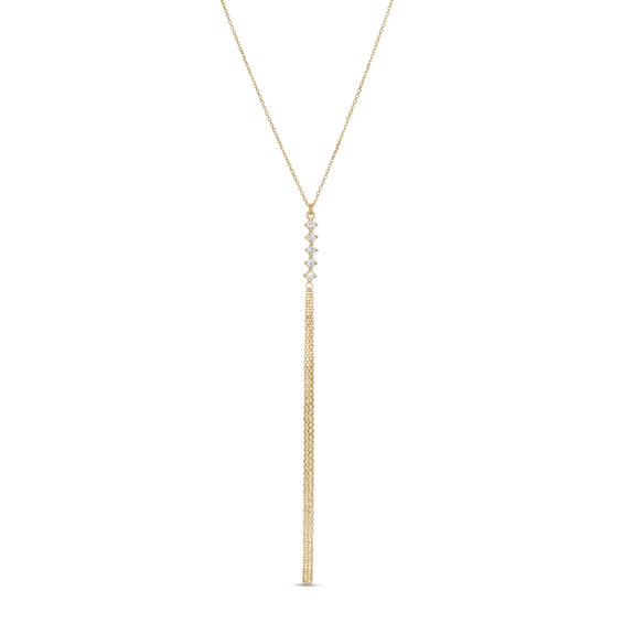 Made in Italy Cubic Zirconia Linear Drop with Chain Tassel Necklace in 10K Gold - 16"