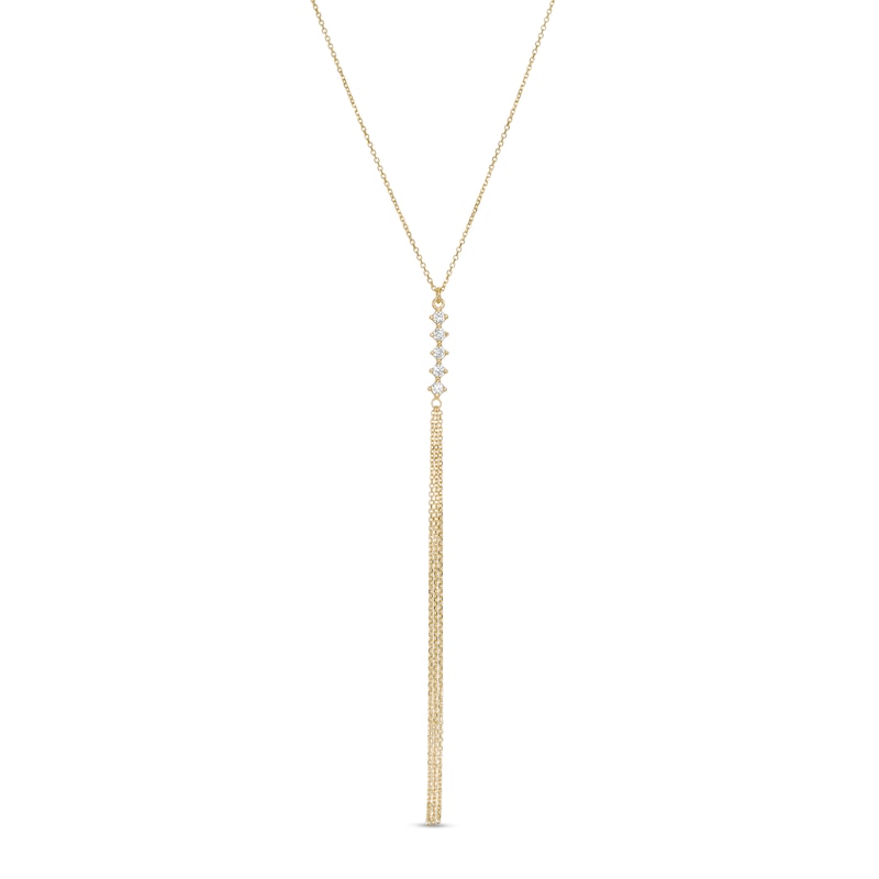 Made in Italy Cubic Zirconia Linear Drop with Chain Tassel Necklace in 10K Gold - 16"