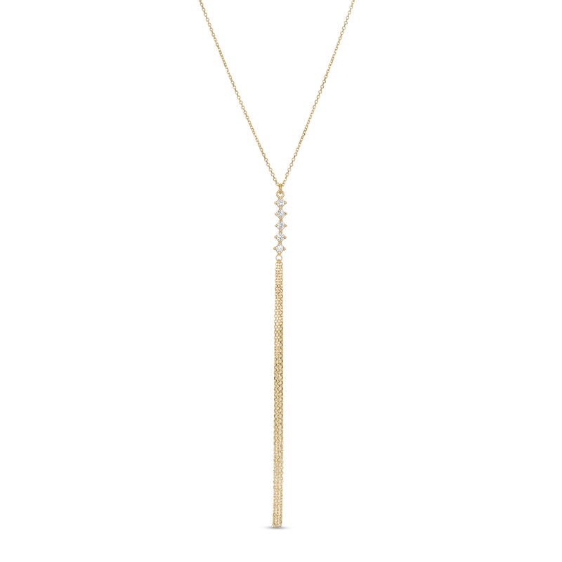 Main Image 1 of Made in Italy Cubic Zirconia Linear Drop with Chain Tassel Necklace in 10K Gold - 16"