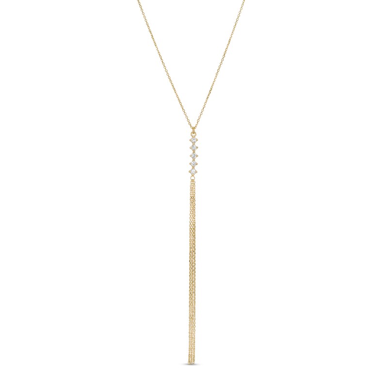 Made in Italy Cubic Zirconia Linear Drop with Chain Tassel Necklace in 10K Gold - 16"