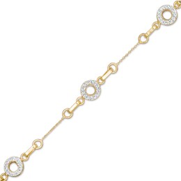 Made in Italy Cubic Zirconia and Diamond-Cut Circle Station Bracelet in 10K Gold - 7.5&quot;