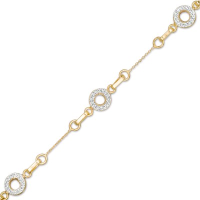 Made in Italy Cubic Zirconia and Diamond-Cut Circle Station Bracelet in 10K Gold - 7.5"