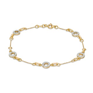 Made in Italy Cubic Zirconia and Diamond-Cut Circle Station Bracelet in 10K Gold - 7.5"