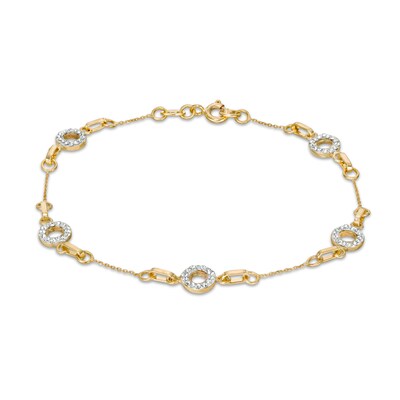 Made in Italy Cubic Zirconia and Diamond-Cut Circle Station Bracelet in 10K Gold - 7.5"