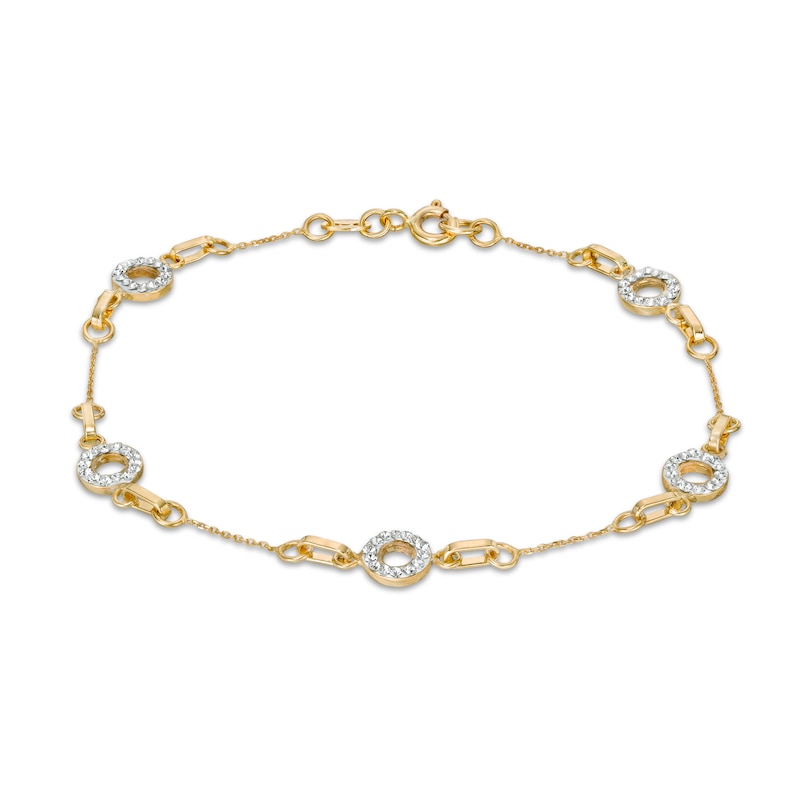 Main Image 2 of Made in Italy Cubic Zirconia and Diamond-Cut Circle Station Bracelet in 10K Gold - 7.5"