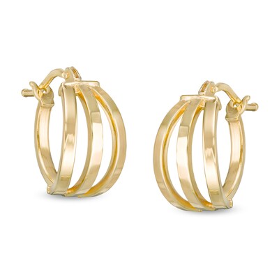Made in Italy 10mm Triple Hoop Earrings in 10K Gold