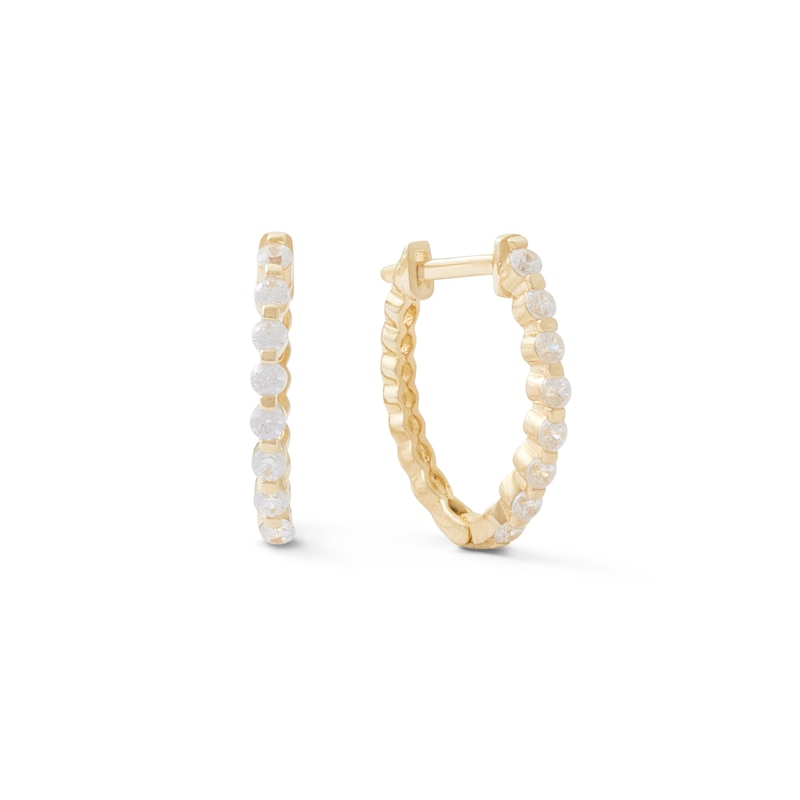 Cubic Zirconia Oval Huggie Hoop Earrings in 10K Gold