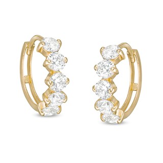 3.5mm Cubic Zirconia Five Stone Huggie Hoop Earrings in 10K Gold