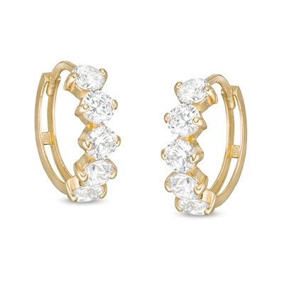 3.5mm Cubic Zirconia Five Stone Huggie Hoop Earrings in 10K Gold