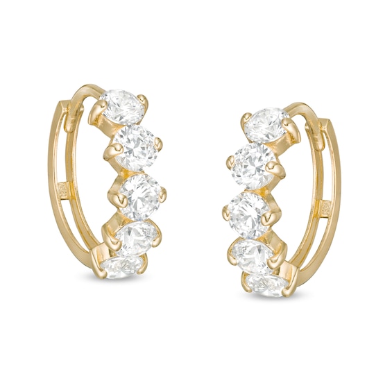 3.5mm Cubic Zirconia Five Stone Huggie Hoop Earrings in 10K Gold
