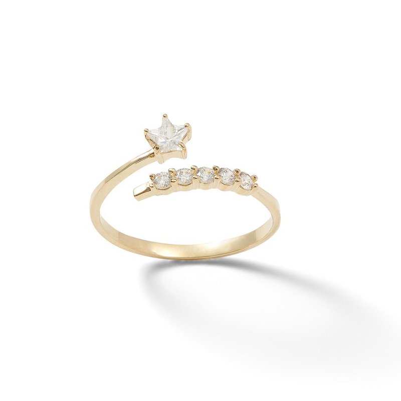 4mm Star-Shaped Cubic Zirconia Bypass Wrap Ring in 10K Gold