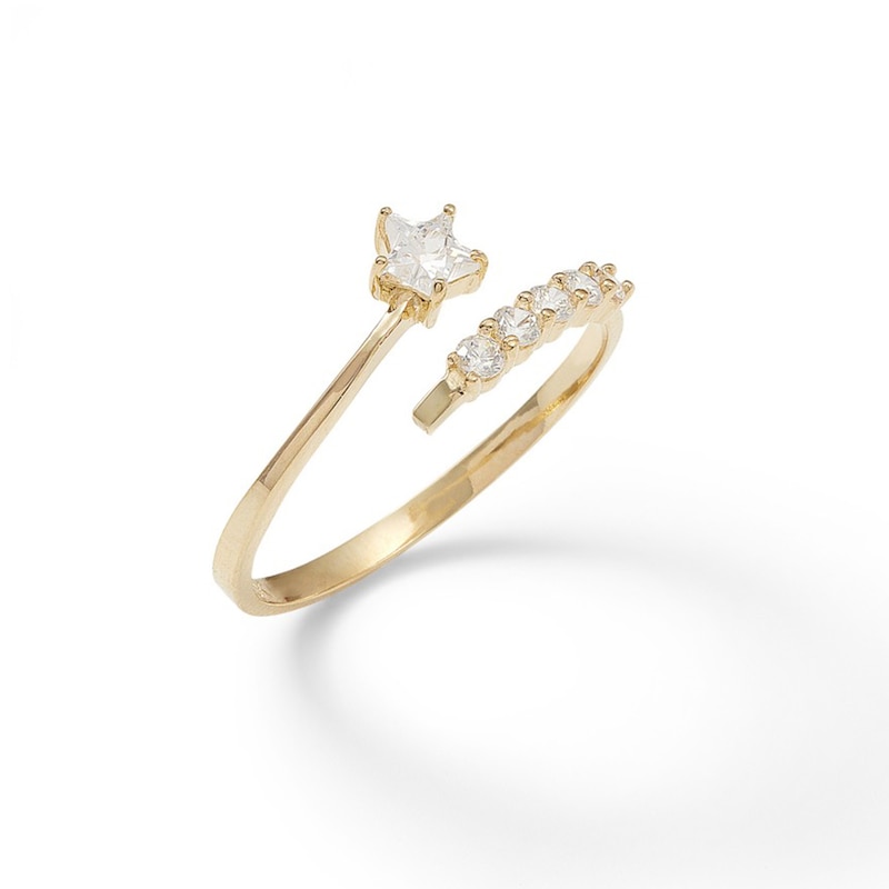 4mm Star-Shaped Cubic Zirconia Bypass Wrap Ring in 10K Gold