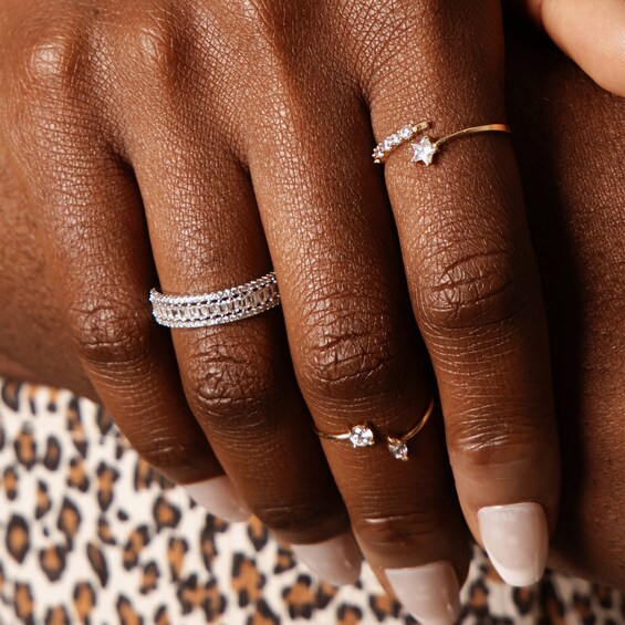 4mm Star-Shaped Cubic Zirconia Bypass Wrap Ring in 10K Gold