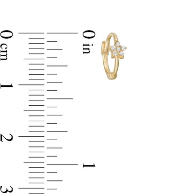 Cubic Zirconia Flower Huggie Hoop Earrings in 10K Gold