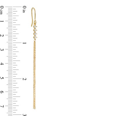 Made in Italy Cubic Zirconia Linear Dangle with Chain Tassel Drop Earrings in 10K Gold