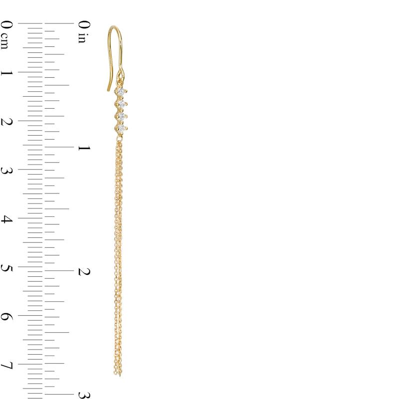 Made in Italy Cubic Zirconia Linear Dangle with Chain Tassel Drop Earrings in 10K Gold
