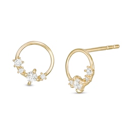 Princess-Cut and Round Cubic Zirconia Scatter Open Circle Stud Earrings in 10K Gold