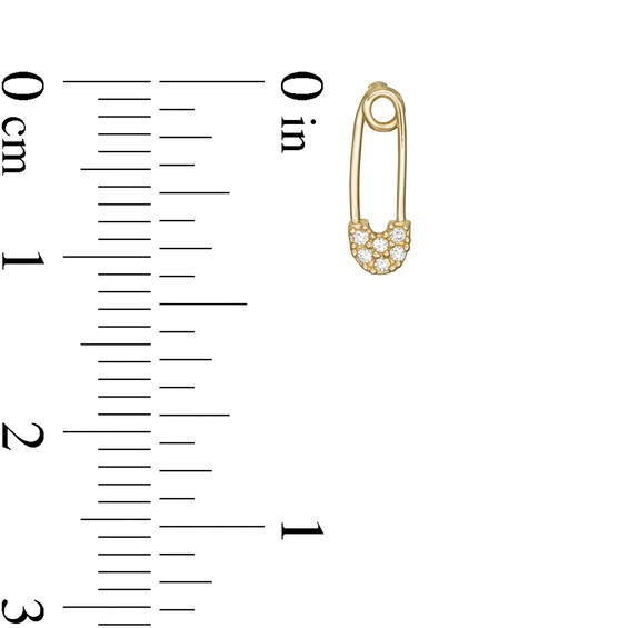 Cubic Zirconia Safety Pin Drop Earrings in 10K Gold