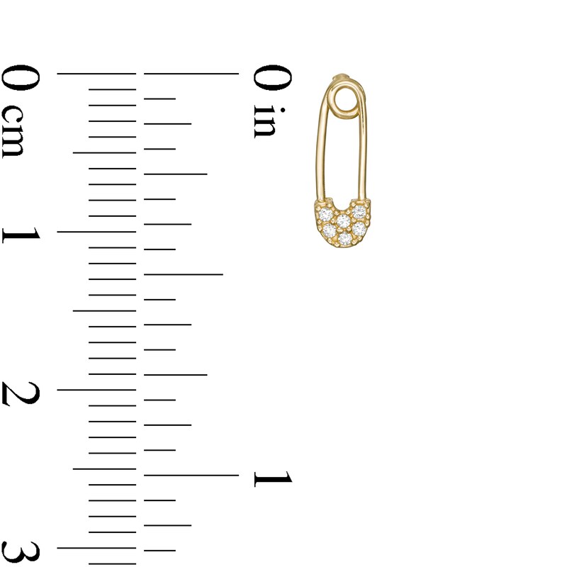 Cubic Zirconia Safety Pin Drop Earrings in 10K Gold