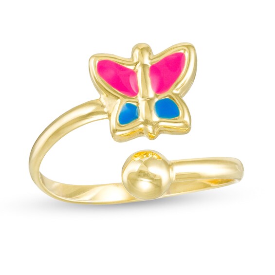 Child's Enamel Butterfly Bypass Ring in 10K Gold - Size 3