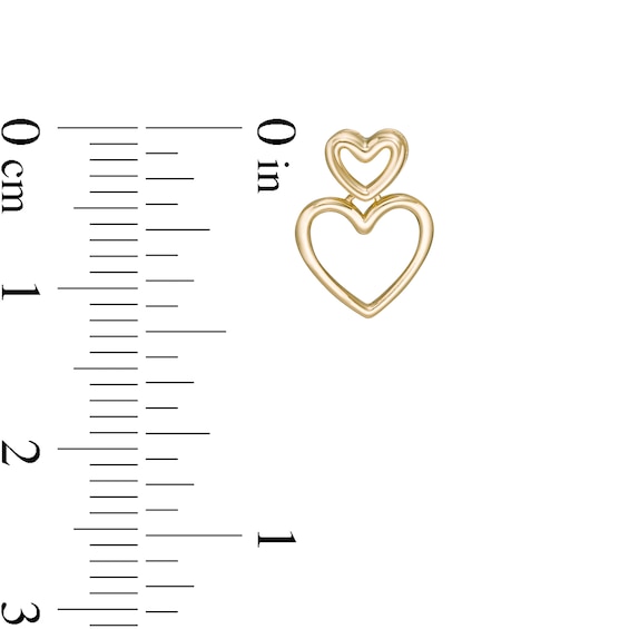 Stacked Double Heart Outline Drop Earrings in 10K Gold