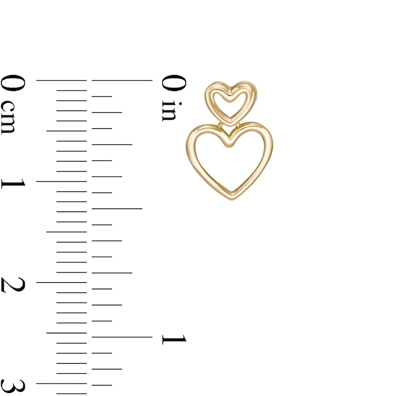 Main Image 2 of Stacked Double Heart Outline Drop Earrings in 10K Gold