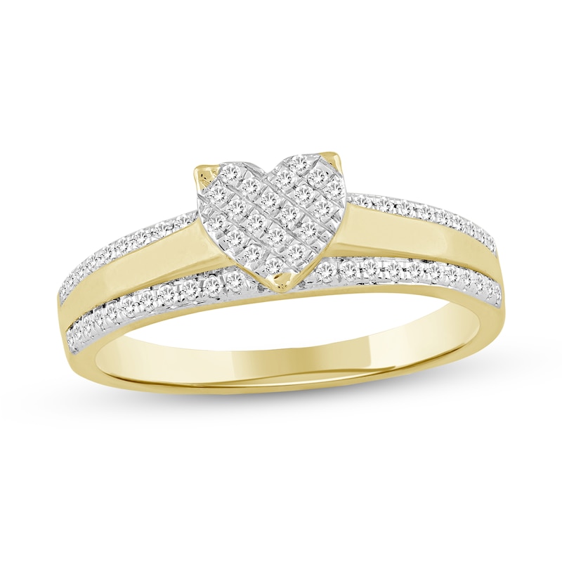 1/5 CT. T.W. Composite Heart Diamond Edge Ring in 10K Gold | Banter