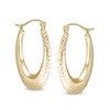 Thumbnail Image 0 of 10.3mm Diamond-Cut Hollow Oval Hoop Earrings in 10K Gold