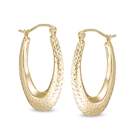 10.3mm Diamond-Cut Hollow Oval Hoop Earrings in 10K Gold