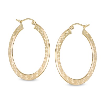 24mm Diamond-Cut Stars Flat Hoop Earrings in 10K Tube Hollow Gold