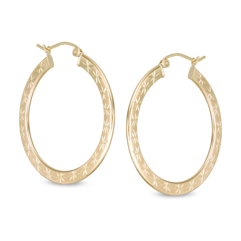 24mm Diamond-Cut Stars Flat Hoop Earrings in 10K Tube Hollow Gold