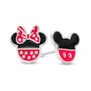 Thumbnail Image 1 of Child's Red and Black Enamel @Disney Mickey Mouse and Minnie Mouse Mismatch Stud Earrings in Sterling Silver