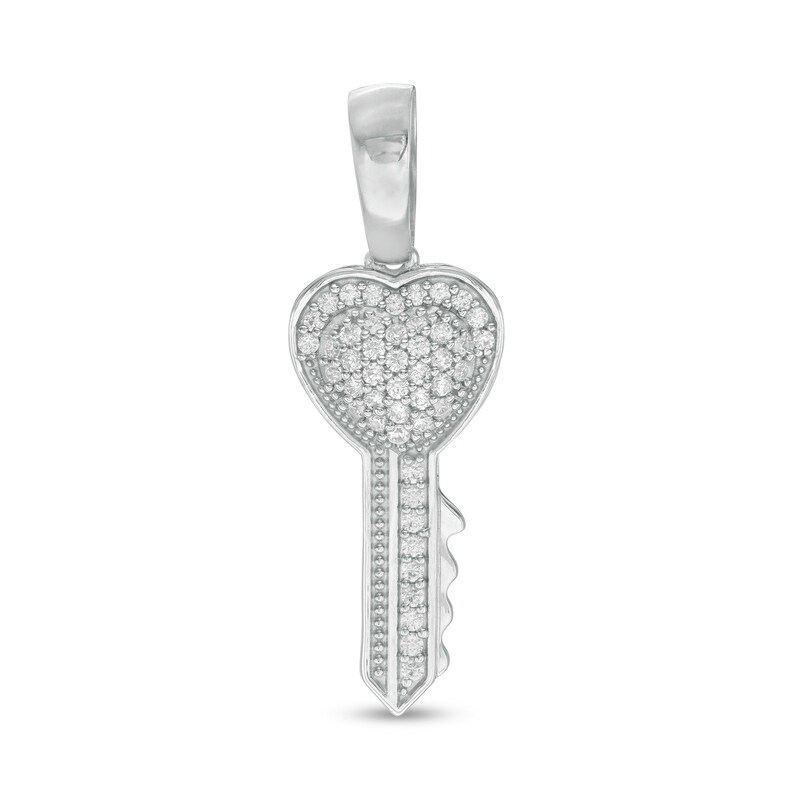 Cubic Zirconia Heart-Top Key Charm in Sterling Silver