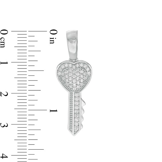 Cubic Zirconia Heart-Top Key Charm in Sterling Silver