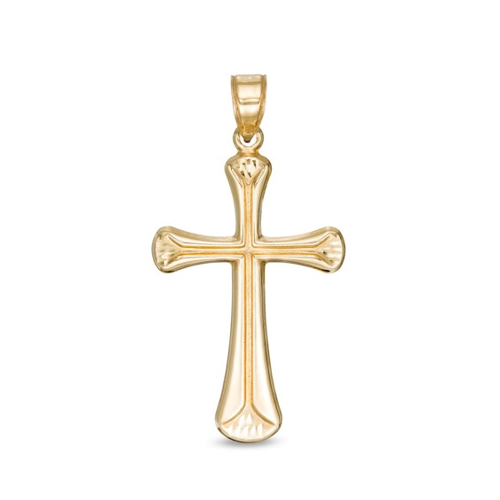 Diamond-Cut Puffed Cross Charm in 10K Stamp Hollow Gold