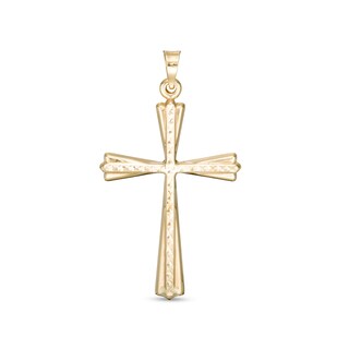 Diamond-Cut Thin Cross Charm in 10K Stamp Hollow Gold