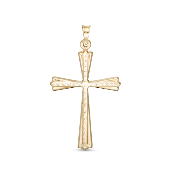 Diamond-Cut Thin Cross Charm in 10K Stamp Hollow Gold