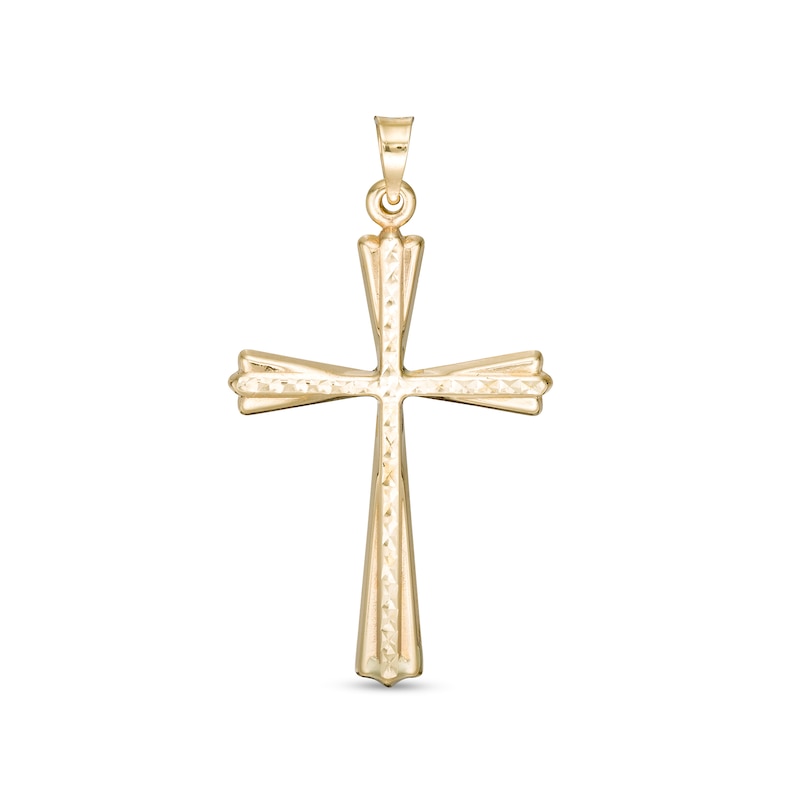 Diamond-Cut Thin Cross Charm in 10K Stamp Hollow Gold