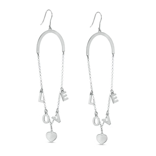 "LOVE" Station Dangle Chain Drop Earrings in Sterling Silver
