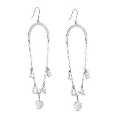 "LOVE" Station Dangle Chain Drop Earrings in Sterling Silver