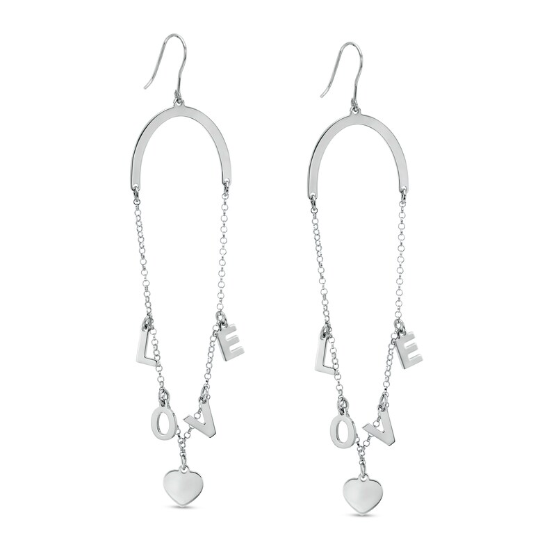 "LOVE" Station Dangle Chain Drop Earrings in Sterling Silver