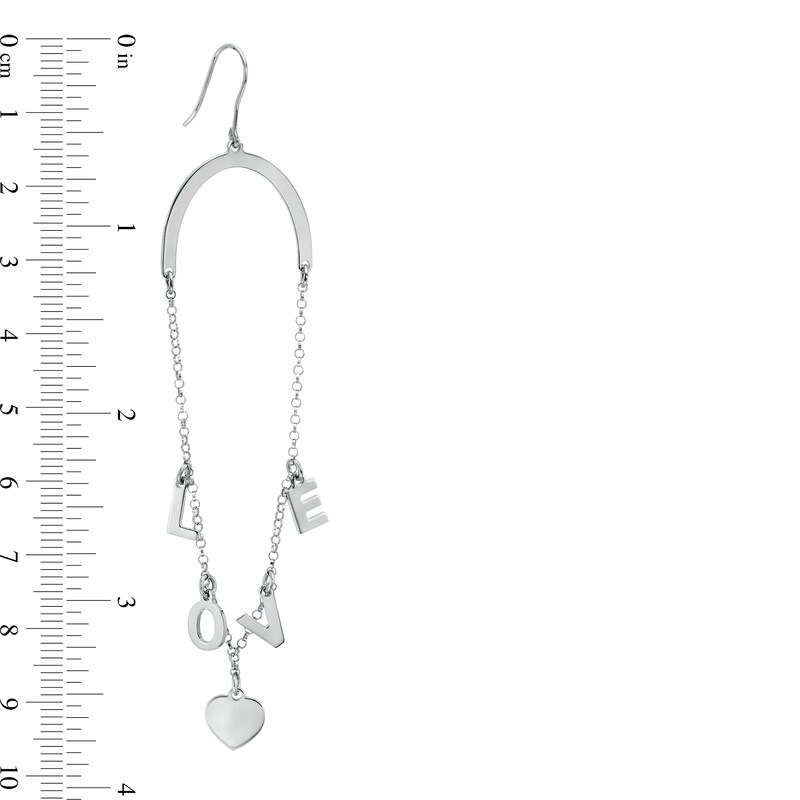 "LOVE" Station Dangle Chain Drop Earrings in Sterling Silver