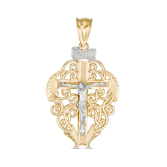 Diamond-Cut Filigree Crucifix Charm in 10K Two-Tone Gold