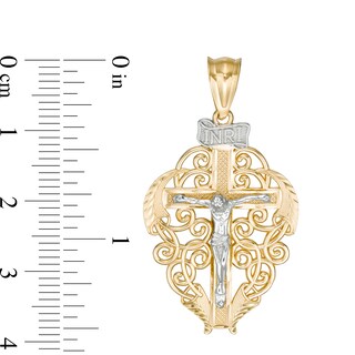Diamond-Cut Filigree Crucifix Charm in 10K Two-Tone Gold