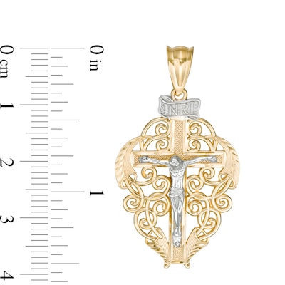 Diamond-Cut Filigree Crucifix Charm in 10K Two-Tone Gold