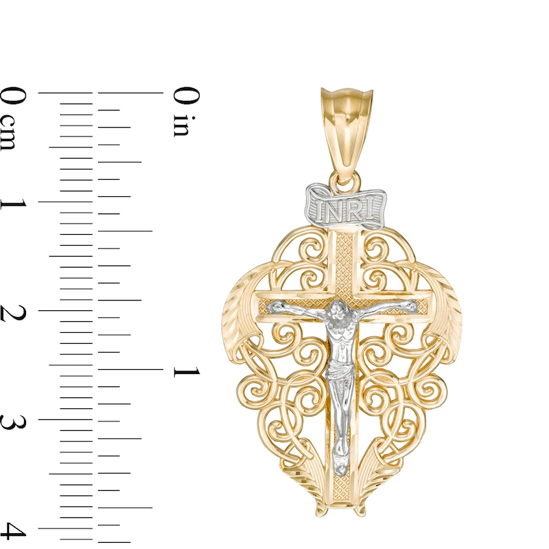 Diamond-Cut Filigree Crucifix Charm in 10K Two-Tone Gold