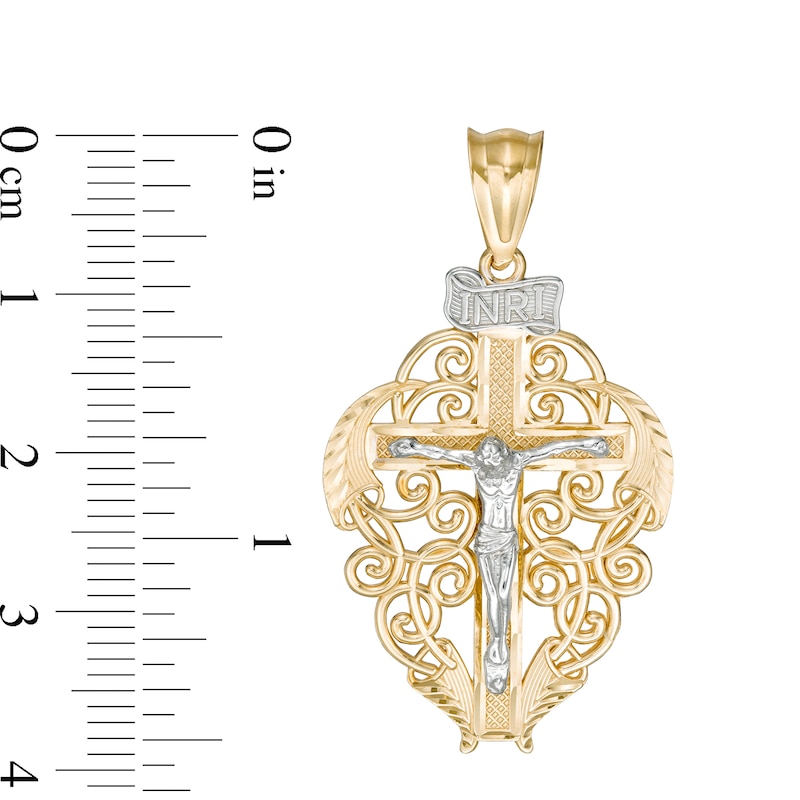 Diamond-Cut Filigree Crucifix Charm in 10K Two-Tone Gold