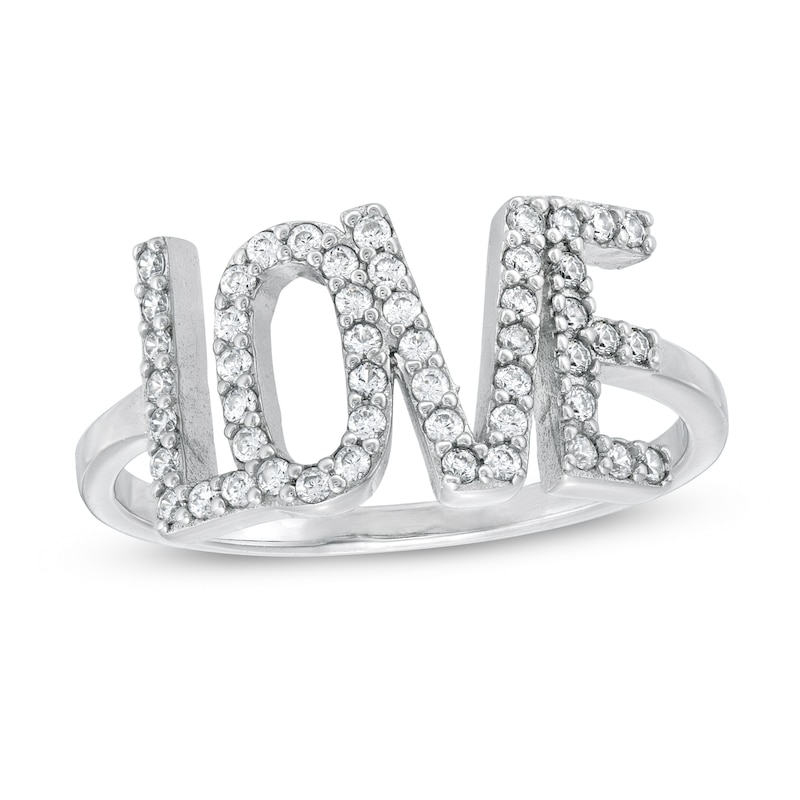Cubic Zirconia "LOVE" Ring in Sterling Silver - Size 7